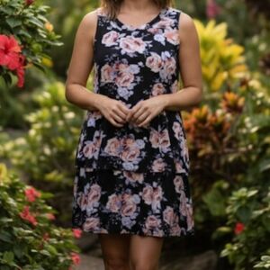 Agnes & Dora Floral Print Tiered Tunic Dress